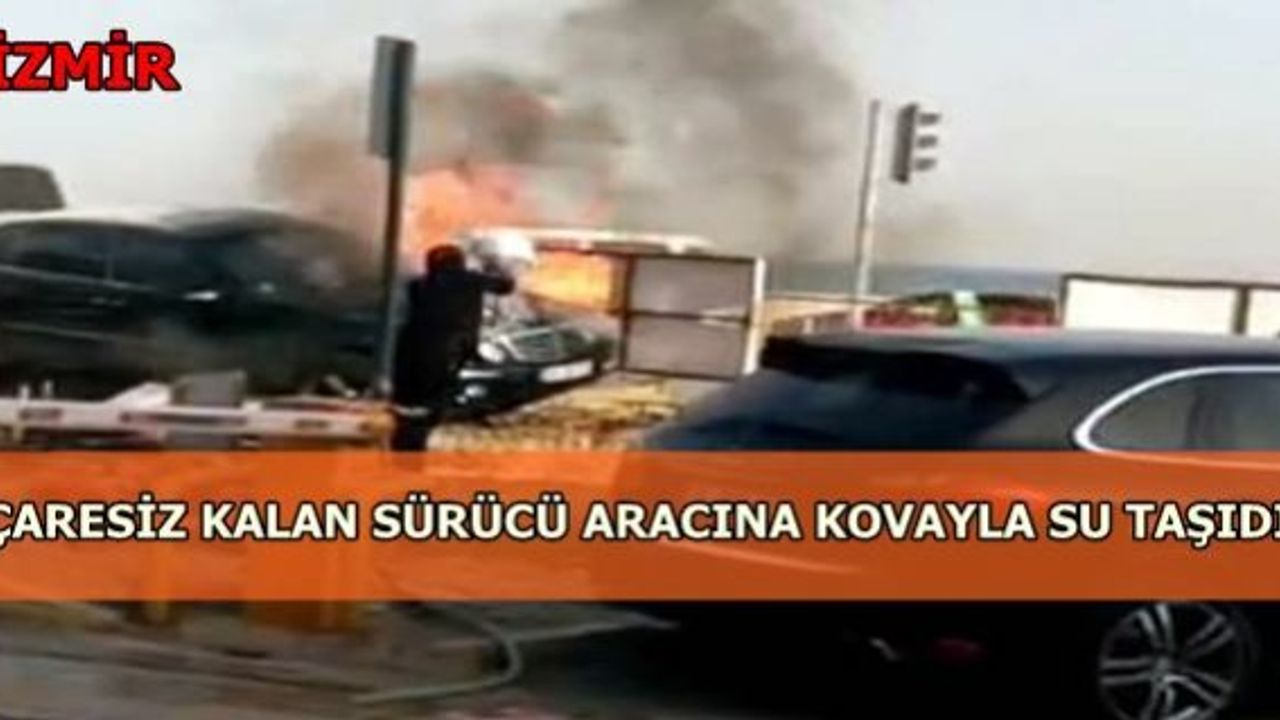 Su taşıyarak yangını söndürmeye çalıştı