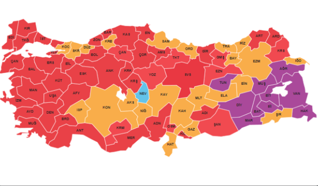 Türkiye Haritası Kırmızıya Boyandı