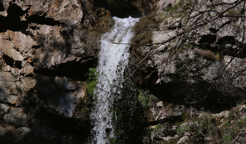 İzmir'de yağışların ardından Sancaklı Şelalesi coştu